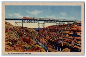 View Of Canyon Diablo Steel Bridge Train Railroad Arizona AZ Vintage Postcard