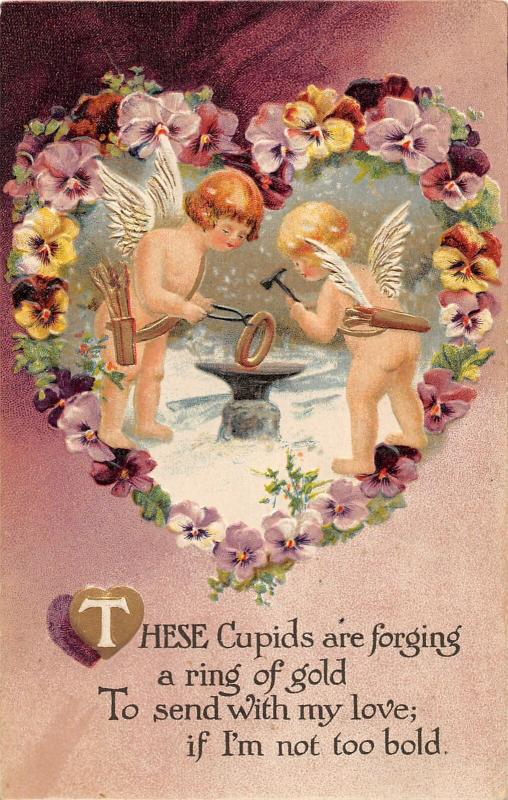 F12/ Valentine's Day Love Holiday Postcard c1909 Blacksmith Cupid Anvil 16