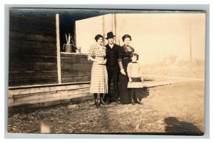 Vintage 1908 RPPC Postcard Portrait of Family by their Suburban Home