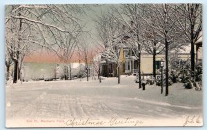 2 Postcards MECHANIC FALLS, Maine ME ~ Summer/Winter ELM STREET Scenes 1906