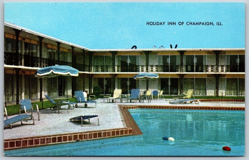 Vtg Champaign Illinois IL Holiday Inn Hotel Motel Swimming Pool 1960s Postcard