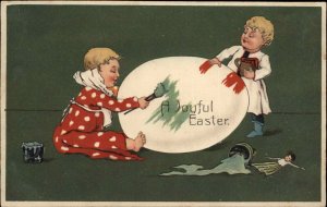 PFB Easter Children Painting Giant Egg Embossed c1910 Vintage Postcard