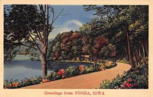 Fonda Iowa Greetings From scenic view river and road antique pc Z44347