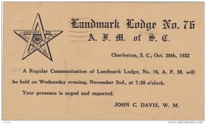 Landmark Lodge No. 76, A. F. M. Of S. C., Charleston, South Carolina, PU-1932