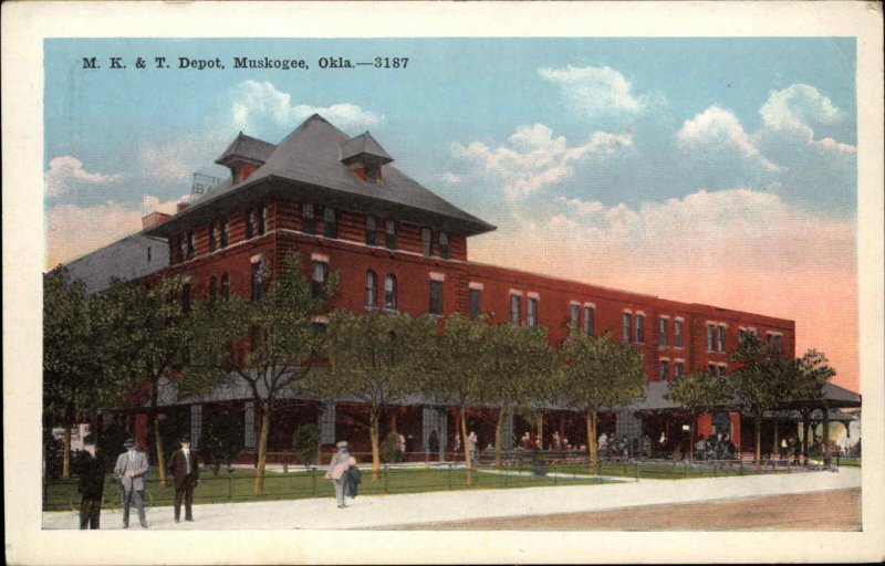 Muskogee OK MK&T RR Train Depot Station c1920 Postcard