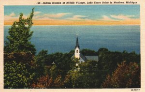 VINTAGE POSTCARD INDIAN MISSION AT MIDDLE VILLAGE LAKE SHORE DRIVE MICHIGAN