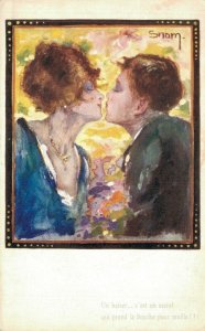 Art Deco Couple Artist Signed Snam Romantic Vintage Postcard 08.31