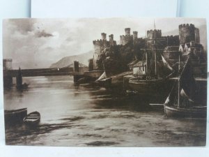 Antique Postcard Conway Castle and River Painting North Wales Vgc Posted 1912