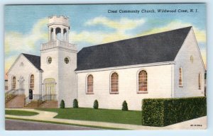 WILDWOOD CREST, NJ New Jersey ~ CREST COMMUNITY CHURCH c1950s Linen Postcard