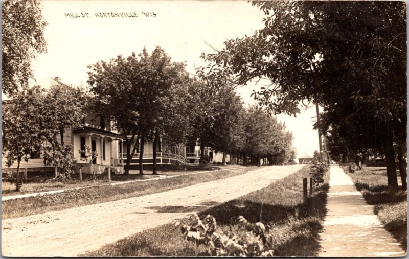 Real Photo Postcard Mill Street in Hortonville, Wisconsin