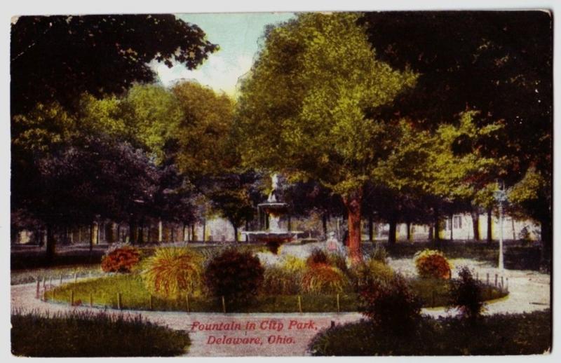 c1910 DELAWARE Ohio Postcard CITY PARK Fountain County