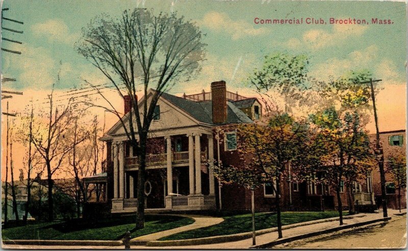 Commercial Club Brockton Mass Unposted Vintage Linen Postcard 