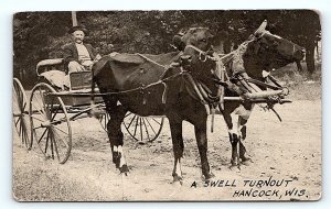 HANCOCK, WI Wisconsin~ OXEN DRAWN CART~ Swell Turnout c1910s Waushara Postcard