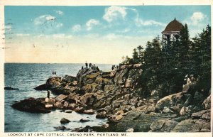 Lookout At Cape Cottage Casino Park Portland Maine Eastern News Vintage Postcard