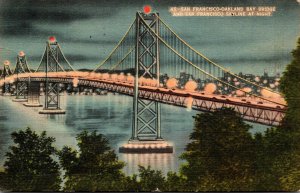 California San Francisco Skyline and Bay Bridge At Night 1943