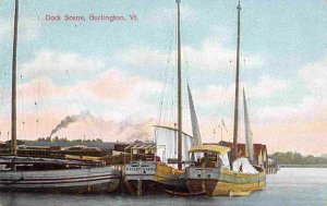 Boat Dock Scene Burlington Vermont 1910c postcard