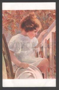 111888 Lovely Girl in Garden by MOUTON Vintage Salon de Paris