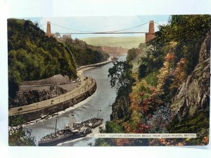 Clifton Suspension Bridge from Leigh Woods Bristol Vtg Postcard Paddle Steamer