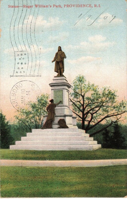 Circa 1909 Statue Roger Williams Park, Providence, R.I. Postcard 2T5-69 