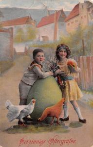 BG9099 boy and child chicke egg flower  ostern easter greetings germany