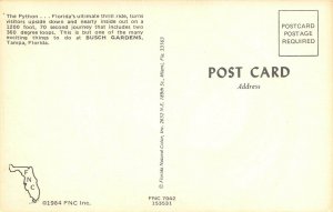 LP82  Busch Gardens Tampa  Florida Postcard   Python Thrill Ride 