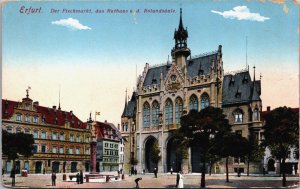 Germany Erfurt Der Fischmarkt das Rathaus Rolandsaute Vintage Postcard C048