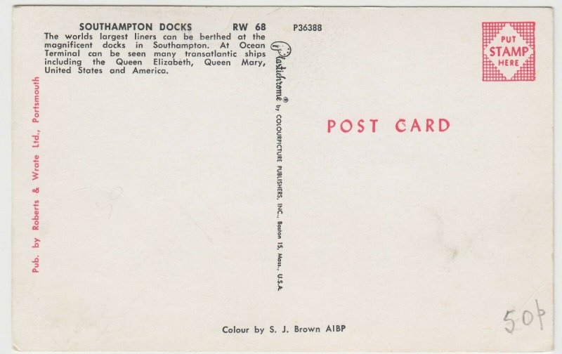 Hampshire; Southampton Docks RW68 PPC, Unused, c 1960's, Shows SS Windsor Castle