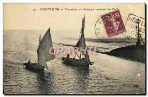 Old Postcard Honfleur and Shrimp boat returning to port Boat