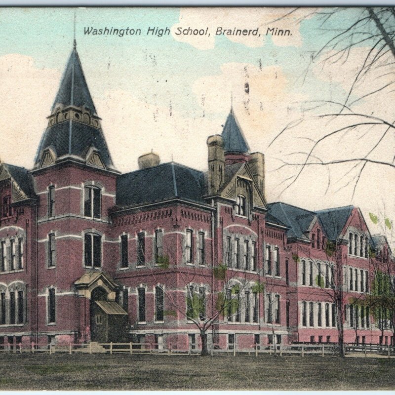 c1910s Brainerd, MO Washington High School Hand Colored Germany Postcard A186