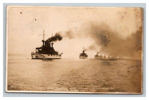 Vintage Early 1900's RPPC Atlantic Fleet Enters Puget Sound in 1908 POSTED