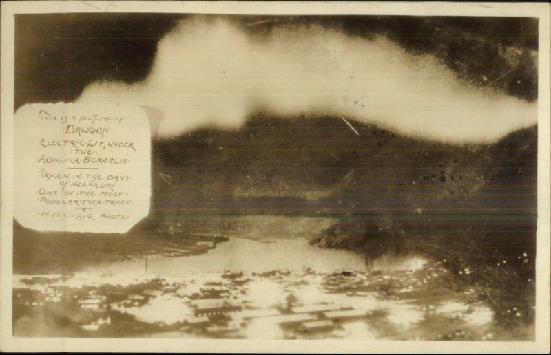 Aurora Borealis Electric Lit - Dawson Yukon c1920s-30s Real Photo Postcard