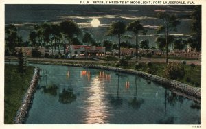 Vintage Postcard Beverly Heights By Moonlight Fort Lauderdale Florida Asheville