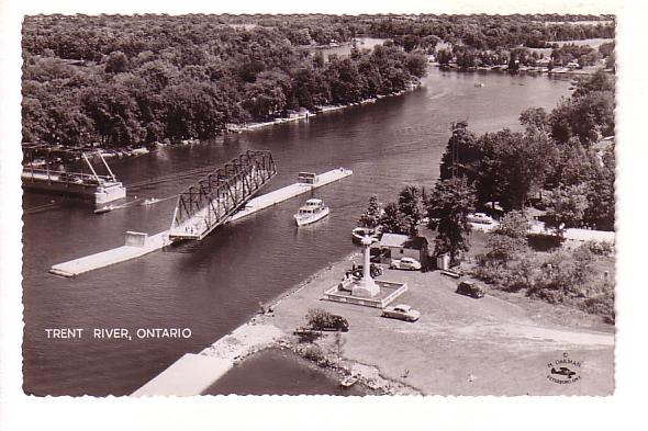 Aerial Real Photo, Swing Bridge Boats, Trent River, Ontario, Used 1952