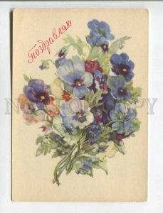 471259 1959 Khvostenko I congratulate a bouquet flowers Pansies STATIONERY