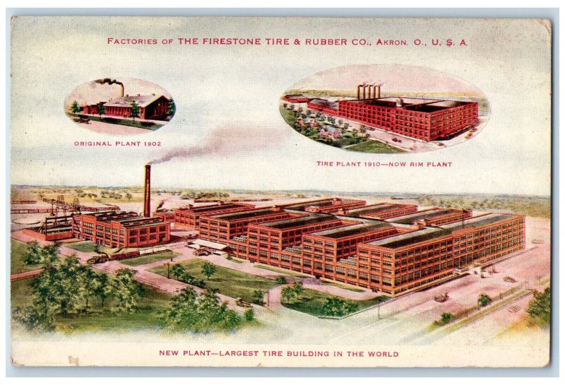 c1910 Factories of the Firestone Tire & Rubber Co Akron OH Multiview Postcard