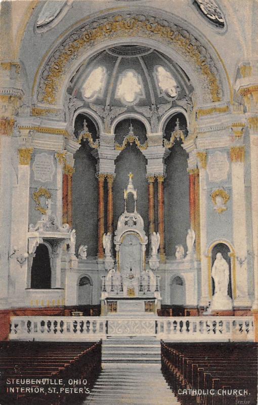 E76/ Steubenville Ohio Postcard 1910 St Peters Church Interior 2