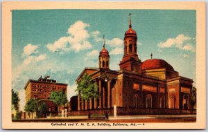 Baltimore Maryland MD, Cathedral Church and  Y.M.C.A. Building, Vintage Postcard
