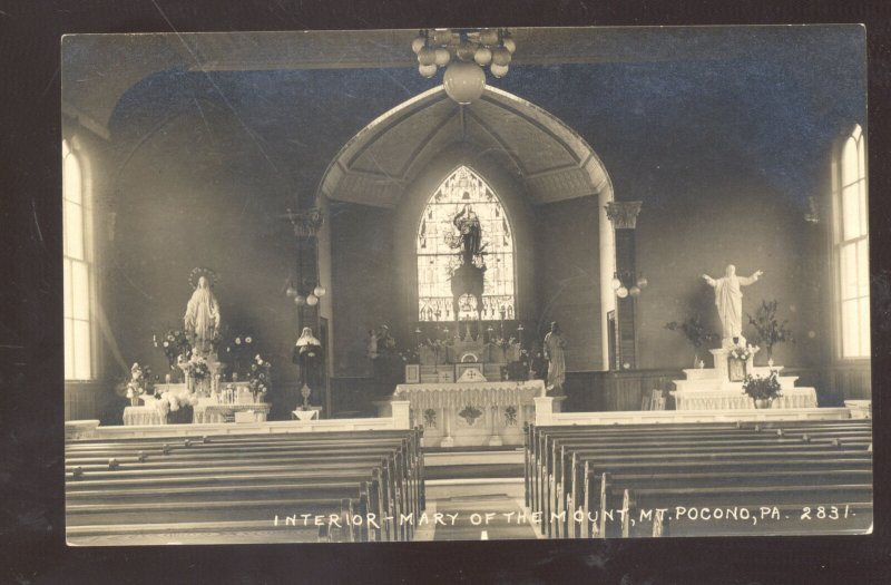 RPPC MOUNT MT. POCONO PENNSYLVANIA PA. CHURCH INTERIOR REAL PHOTO POSTCARD