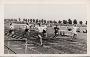 Young Women Racing Track & Field Finish Line Richard Jackson RPPC Postcard E54