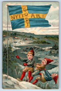 Sweden Postcard Swedish Flag and Mountain Climber 1908 Antique Posted
