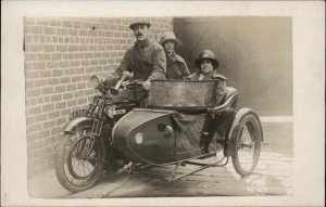 Motorcycle & Sidecar BSA Visible License Plate c1915 Real Photo Postcard