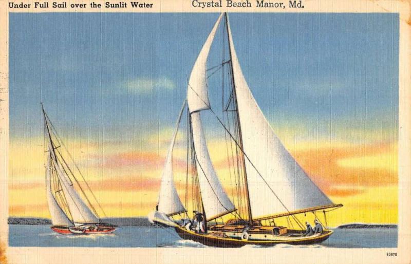 Crystal Beach Manor Maryland Sail Boat Linen Antique Postcard K44187