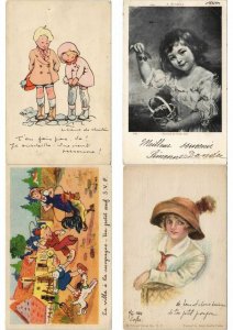 CHILDREN ENFANTS REAL PHOTO AND ARTIST SIGNED ILLUSTRATEUR 75 CPA (L2971)