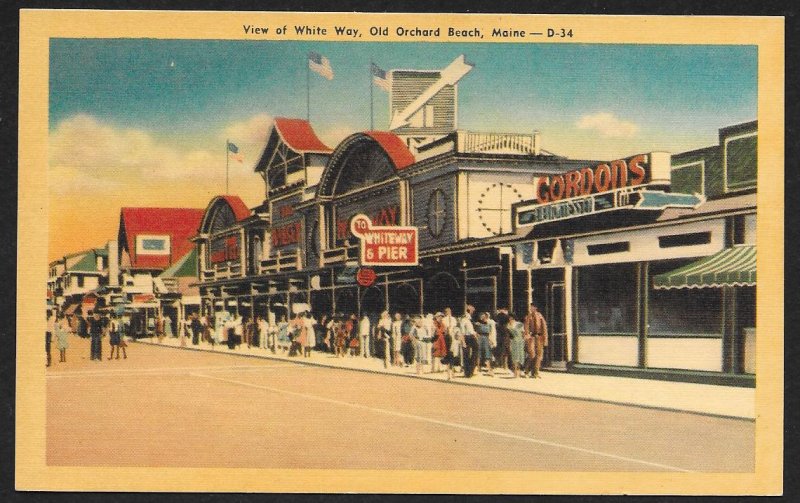 White Way Old Orchard Beach Maine Unused c1930s