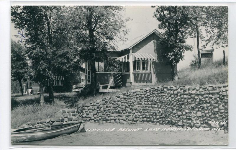 Cliffside Resort Lake Benoit Spooner Wisconsin 1957 RPPC Real Photo postcard