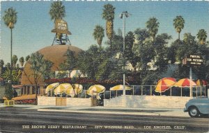 Postcard 1940s California Los Angeles Brown Derby Restaurant auto CA24-3047
