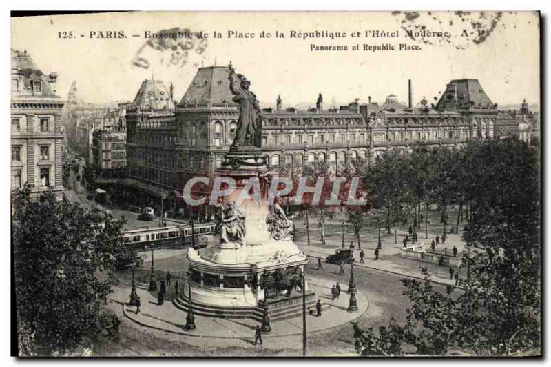 Old Postcard Ensemnble Paris from the Place de la Republique and & # 39Hotel ...