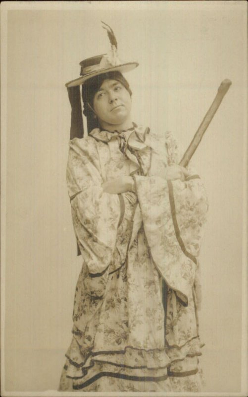 Crossing Gay Interest Man in Dress or Kimono c1910 Real Photo Postcard