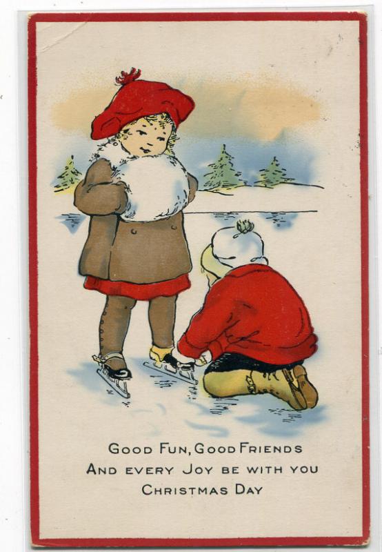 Good Fun Friends Joy Merry Christmas Day 1915 postcard