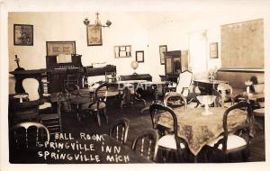 B72/ Springville Inn Michigan Mi Real Photo RPPC Postcard c20 Ball Room Interior